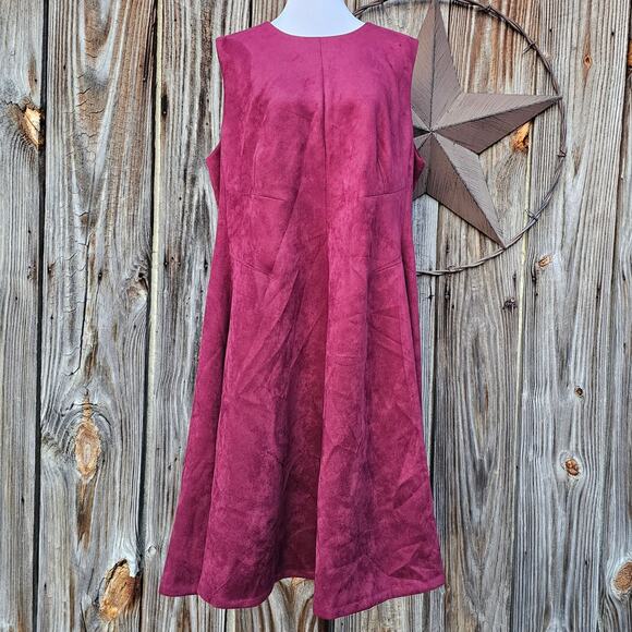 Faux Suede Dress Calvin Klein Plus 18W Burgundy Stretch Scuba Sleeveless Flare - Picture 1 of 8